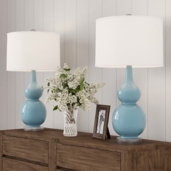 Hastings Home Gourd Ceramic LED Table Lamp Set, Blue, Hastings Home, Mfr#: 242443ADN